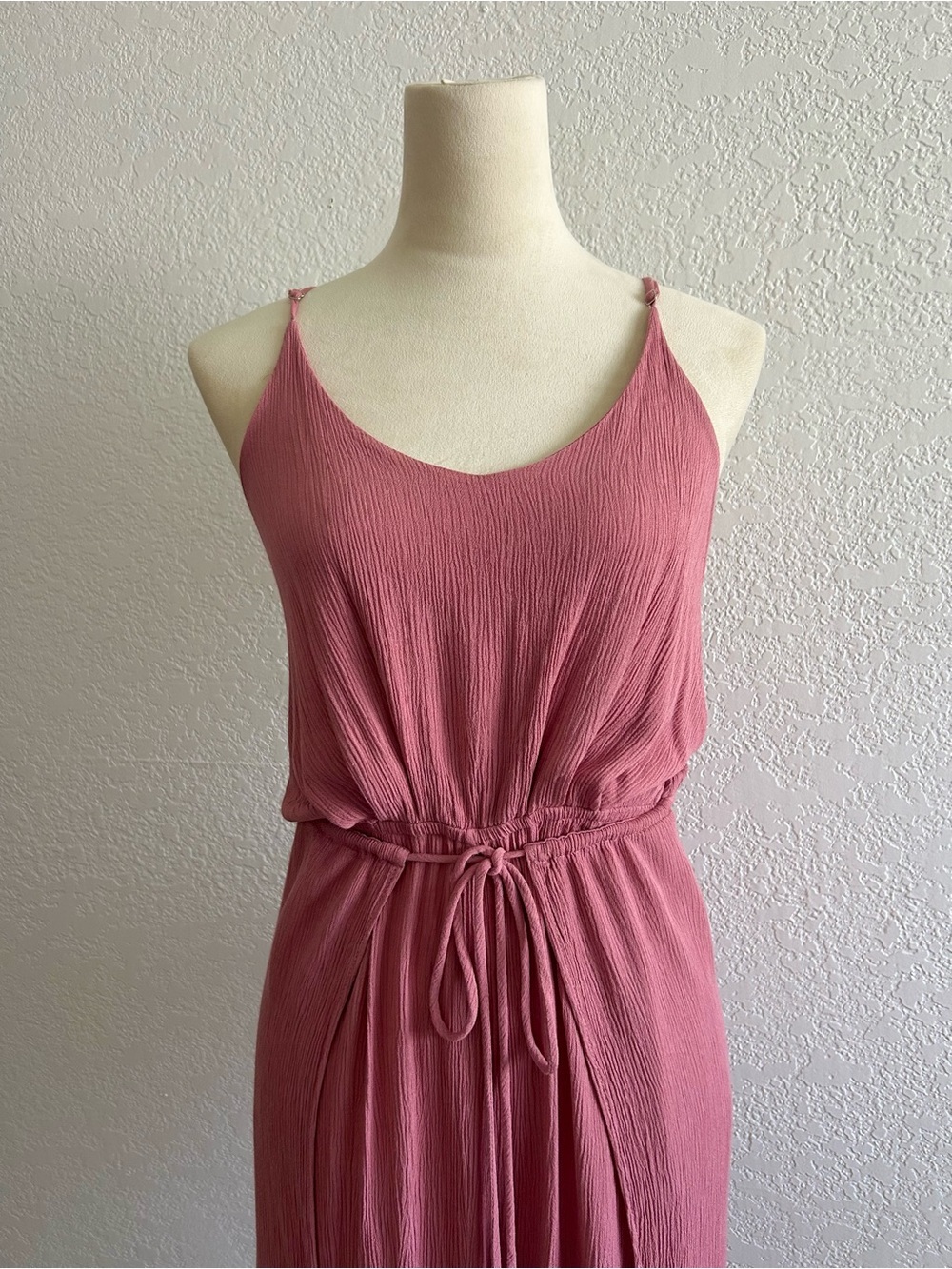 Ava Sky Fighting Eel Dusty Pink Rose Side Slit Wide Leg Wrap Around Jumpsuit - Picture 2 of 8